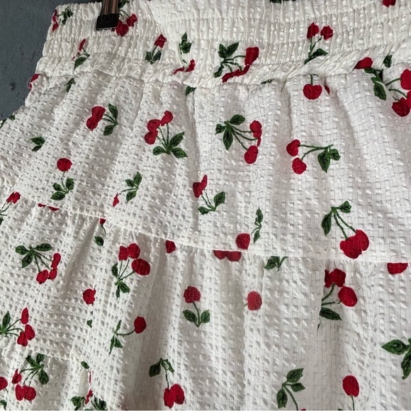 English Factory sz M Cherry Print voluminous Mini Skirt Smocked Tiered - Picture 4 of 9